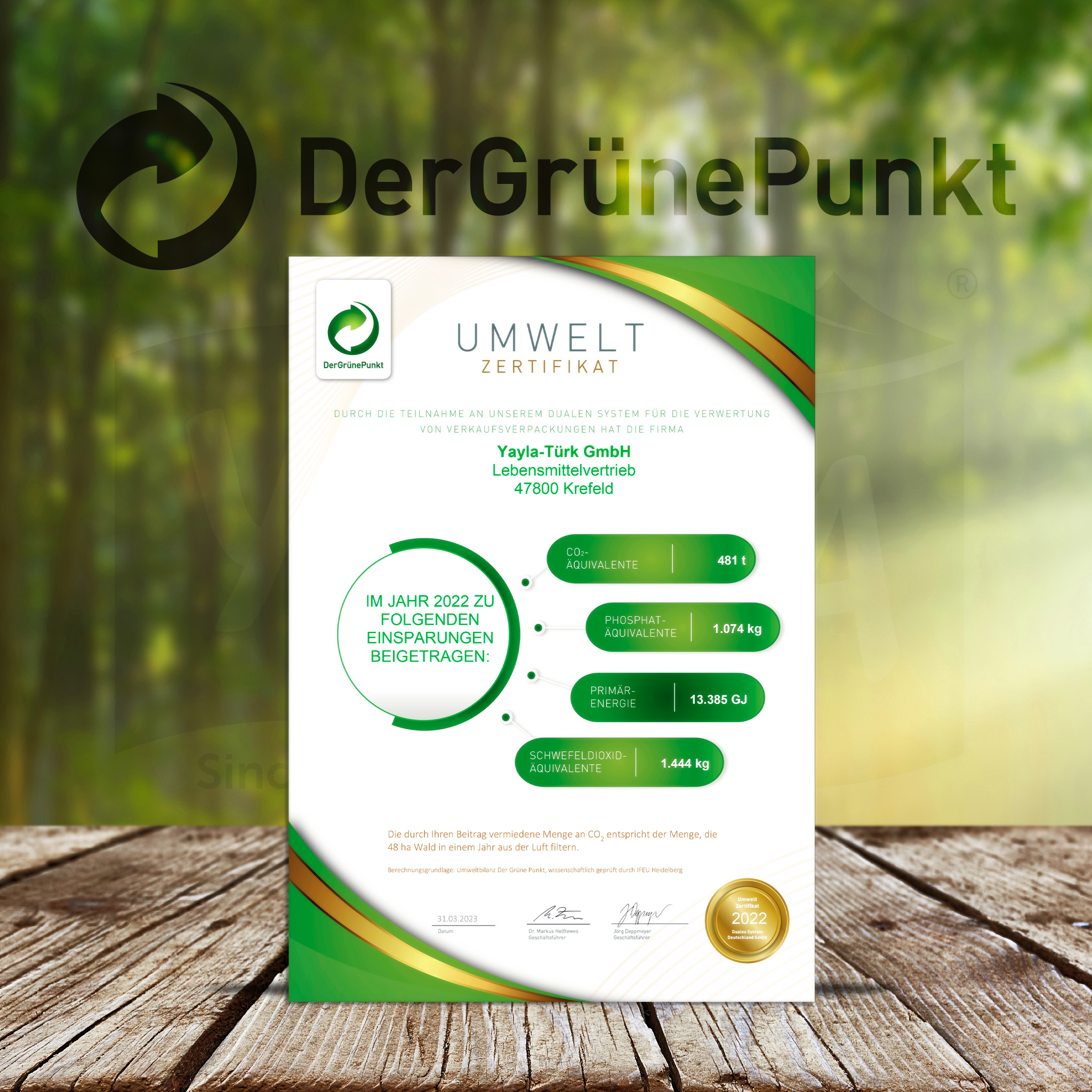 UMWELT-Zertifikat „Grüner Punkt“