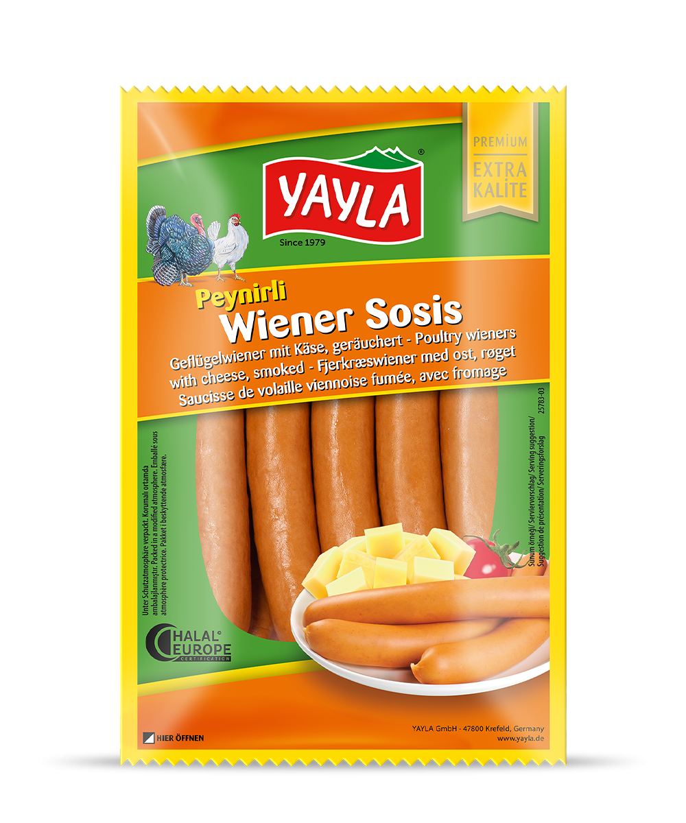 Geflügel-Wiener mit Schmelz­käse­zubereitung